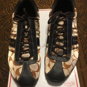 Coach khaki/brown sneakers. Size 9.5. Like new!